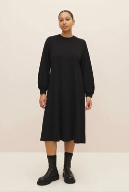 Kowtow Organic Cotton Black Long Sleeve A Line Midi Dress Medium Ethical